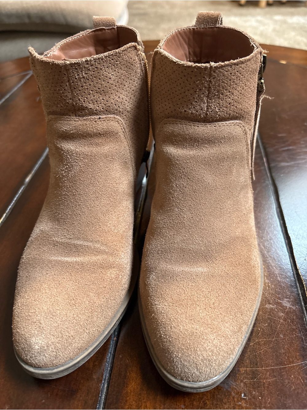 Women's Suede Ankle Booties in Tan - Zip Side Booties